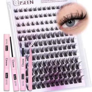 Lash Clusters Kit Nature Lash Individuals Lash Extension Kit 144Pcs 8-18mm Volume Synthetic Cluster Eyelashes Wispy D-Curly DIY False Eyelashes Cluster Eyelash Extensions Kit with Bond & Seal & Eyelash Tweezers, Natural Eyelash Extensions Eyelash Set