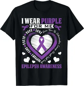 100% Cotton I Wear Purple For Me Epilepsy Awareness Month Heart Warrior T-Shirt