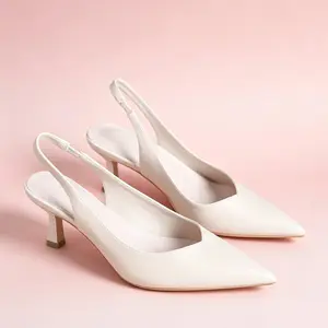 Summer Outfits 2026 Fashion Minimalist Temperament Pu Leather Slingback Pumps, Simple Design Summer All-match Solid Color  Heels, Elegant Pointed Toe Slip on Shoes for Daily Work Office