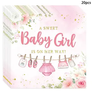 20-Pack Newborn Baby Shower Napkins, Clothes Flower Gender Reveal Party Supplies, Disposable Paper Towels for Birthday Decorations
