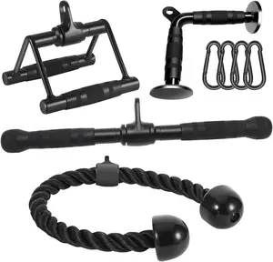 Attachments for  Gym, Made of Heavy Duty Solid Steel, LAT Pulldown Attachment, Weight Machine Accessories, Straight Pull Down Bar, Tricep Rope, Exercise & Double D Handle