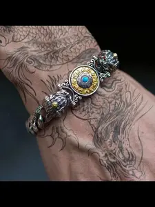 New Luxury Handmade Twin Pi Xiu Nine-Piece Wheel Vintage Couple Bracelet, Ethnic Pattern Copper Chain, Casual Style, All Seasons