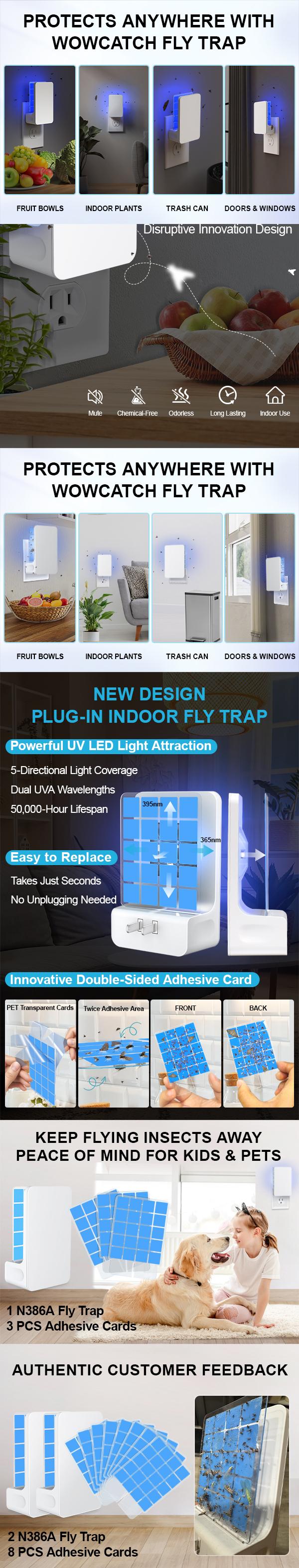 Double-Sided Indoor Flying Insect Trap - Plug-in Bug Catcher for Flies, Fruit Flies, Mosquitoes, Moths, Gnats & More, Non-Toxic UV Light Glue Board Catcher, Silent & Odorless, Safe for Kids & Pets, Ideal for Kitchen, Bedroom, Office, Home