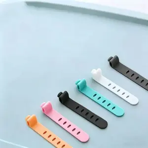 6pcs Random Color Silicone Cable Tie, Simple Plain Wire Tie, Household Data Cable Organizing Tape, Household Items, Desk Accessory, Cable Management Kit, Office Supplies, Office Desk Accessories