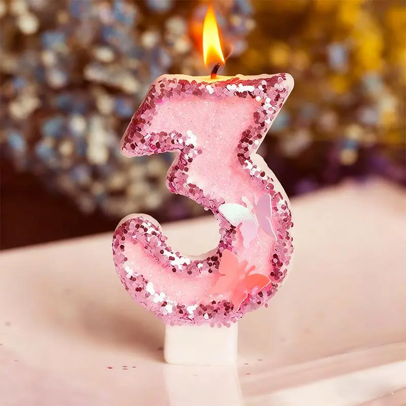 1pcs New birthday number candles, creative cake decoration, pink butterfly candles, birthday party decoration supplies, Birthday Cake Decorations
