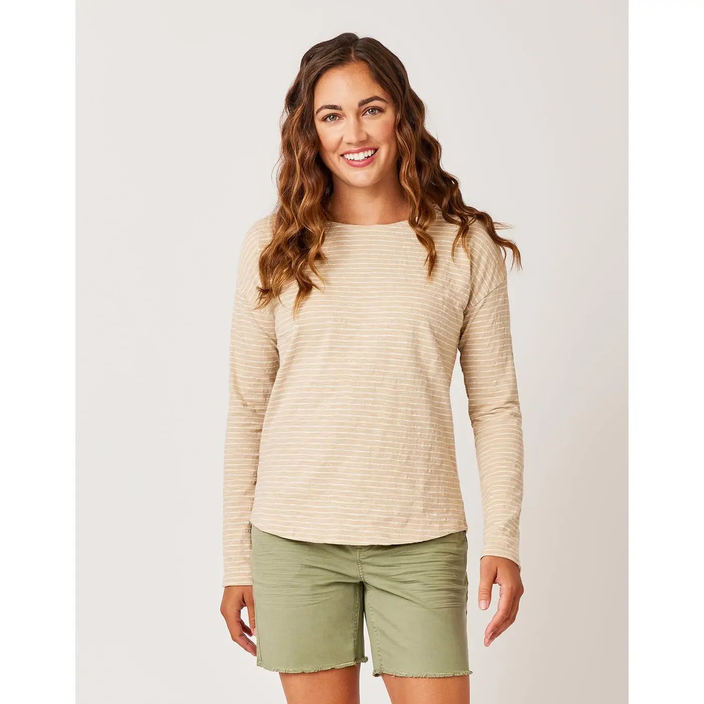 Alexis Top: Lt. Khaki Stripe - FINAL SALE