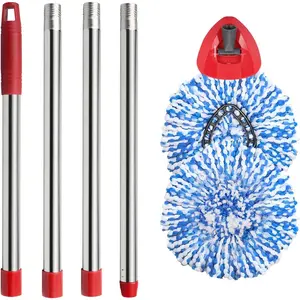 Spin Mop Set Compatible with O Cedar Rinse 2-Tank System, Include 2 Blue Mop Heads Replacements, 1 Base, 1 Mop Handle (30-58in) Combo, Microfiber Spin Mop Head