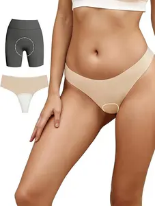 PoseFree Seamless No Show Thongs for Women, Invisible Workout Panties, Breathable G-String Underwear with Built-In Pad