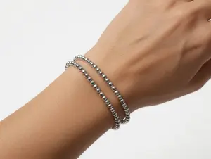 Silver Aura Double Beaded Bracelet Set