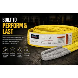 EE2-902 Polyester Eye & Eye Lifting Sling, 2-Ply Web Sling, 6,400 lb Vertical, 5,000 lb Choker, 12,800 lb Basket, Made in USA