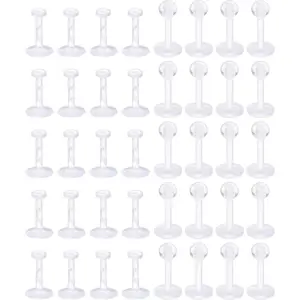 FINREZIO 40 Pcs Transparent Clear Acrylic Piercing Retainers Set for Women Men Hypoallergenic Invisible Lip Labret Studs Flexible Plastic Nose Studs for Work Sports Surgery Safe for Sensitive Skin Discreet Body Jewelry Set for Piercings