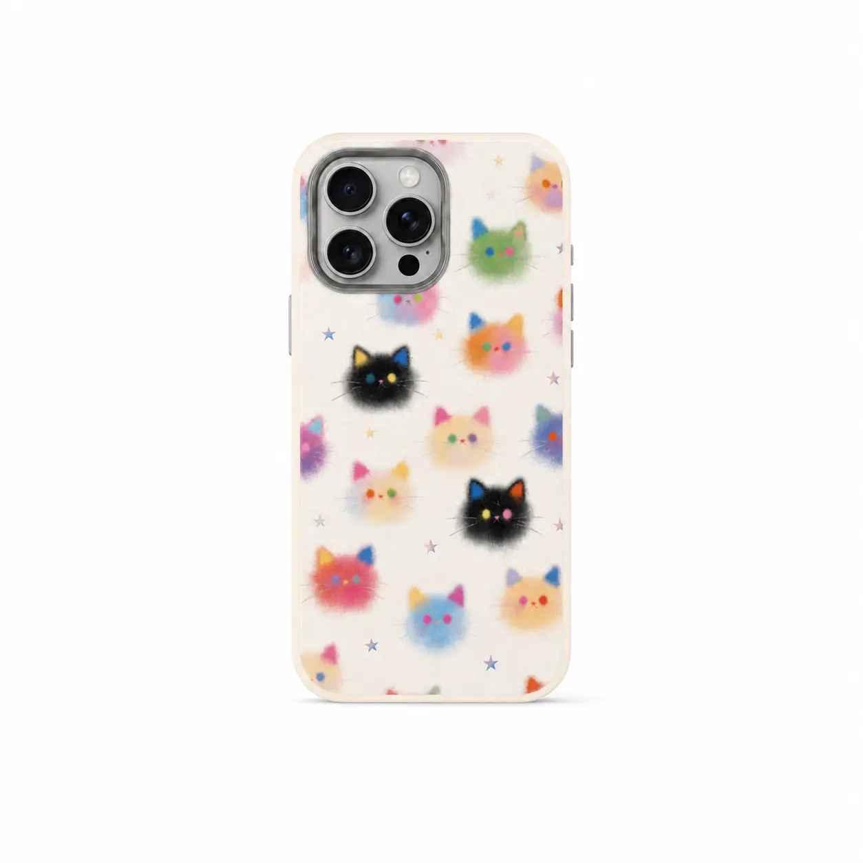 Kawaii Pastel Rainbow Cat Star Phone Case, Shockproof Anti-Slip Mobile Phone Accessory & Shell For iPhone X to 17 Pro Max All Models, Wireless-Friendly, Colorful Mist Design
