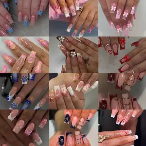 288pcs 3D Gel Nail Art Kit, Nail Art Supplies, Flower Design Nails, Wedding Nails, Almond Shape, Medium Size, Glossy Finish, Includes Jelly Glue & Nail File, Perfect for Women