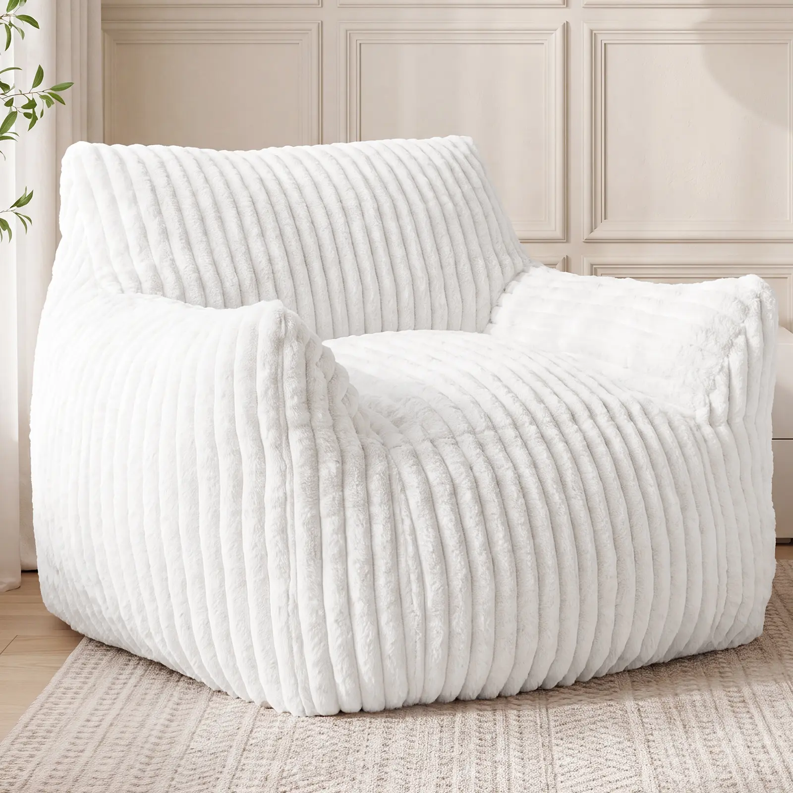 Large Bean Bag Loveseat Chair, Ultra-Plush Fur Fabric Sofa Chair with High-Rebound Foam Filling, Ergonomic Lazy Boy Lounge Chair with Backrest & Armrests for Bedroom, Living Room, Dorm
