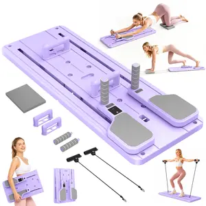 Pilates Workout Board with Resistance Bands and Knee Mat, Non-Slip Foldable Fitness Platform for Arms, Core, Legs and Glutes Strength Training at Home
