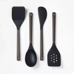 4pc Silicone/Stainless Steel Kitchen Utensil Set Matte Black - Figmint