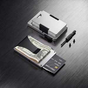 Luxury All-Metal Wallet for Men with Detachable Money Clip, Minimalist RFID Blocking Pop-Up Card Holder, Ultra-Slim Wallet Holds 15+ Cards, Sleek Design