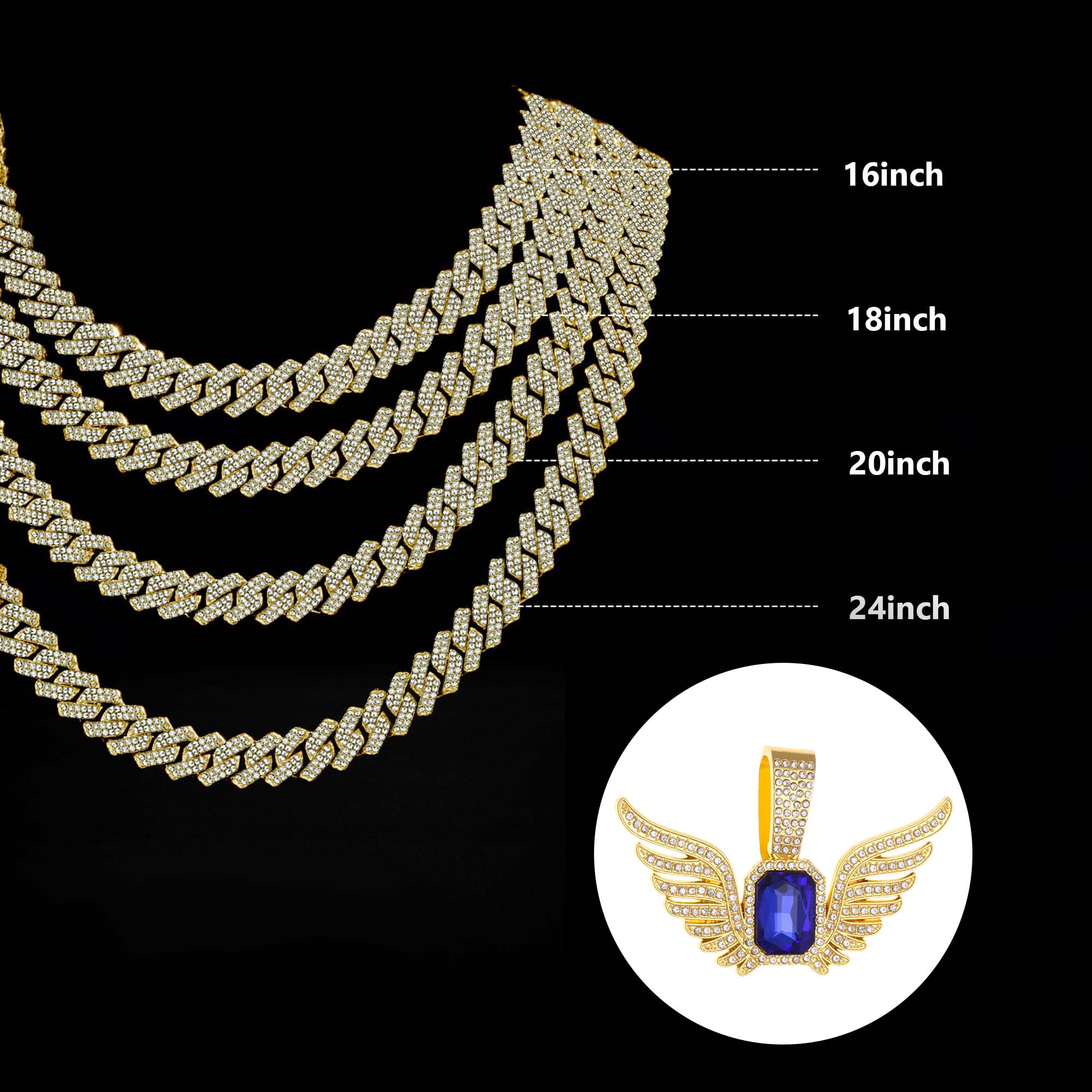 Hip Hop Angel Wing Pendant Necklace Cuban Chain Trendy Emerald  HipHop Necklaces for Men Women Fashion Unique Unisex  Jewelry Gifts