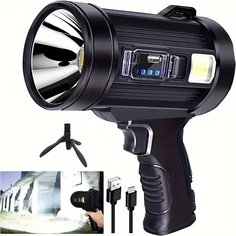 Portable USB Rechargeable Spotlight LED Flashlight, 1000 Lumens, Large ...