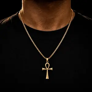 Gold Silver Black Ankh Necklace Men Women Stainless Steel Pendant Faith Cross Chain Hypoallergenic No Tarnish Water Resistant Christian Jewelry Gift