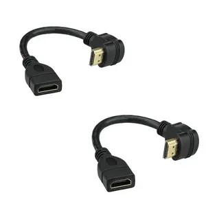 (2 Pack, 0.5FT) HDMI Extension Cable High Speed 90-Degree Angle HDMI Male to Female Extension Wire Cord HDMI Extender - Gold Plated Plugs, Black
