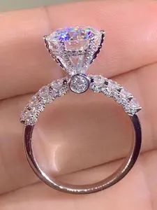 Women's Elegant Rhinestone & Zircon Decorated Ring, Exquisite Trendy Stackable Engagement Ring, Fashionable Jewelry for Women As Gift, Solitaire Stackable Rings