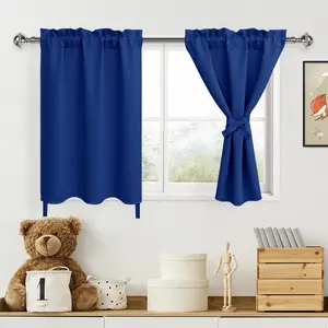 DWCN Short Black Out Curtains for Bedroom, Solid Light Block Blinds for Small Window, Basement, Nursery, Rod Pocket Room Darkening Curtains 36 Length - W30 x L36, Royal Blue, 1 Pair