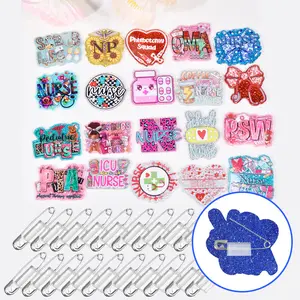 DIY Acrylic Brooch Accessories Set, Include 20pcs/10pcs Random Acrylic Flatback & 20pcs/10pcs DIY Pin Bases, for Jewelry Making, Badges, Crafts, Name Tags and DIY Accessories