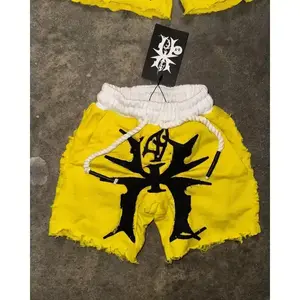 Y2K Popular Dark Color Patchwork Shorts Trendy Brand New Fashion Casual Couple Harajuku Hip Hop Oversize Sports Menswear Man Above the Knee Summer Style Dopamine Blue Black Tropical Blue_Black