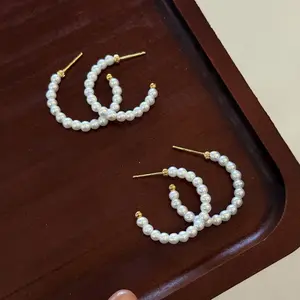 SR Pearl CO. Small Hoop Earring. Gold Color Only Perfect for Everyday Real Freshwater Pearl Perfect for Women Daily Use Women Gift