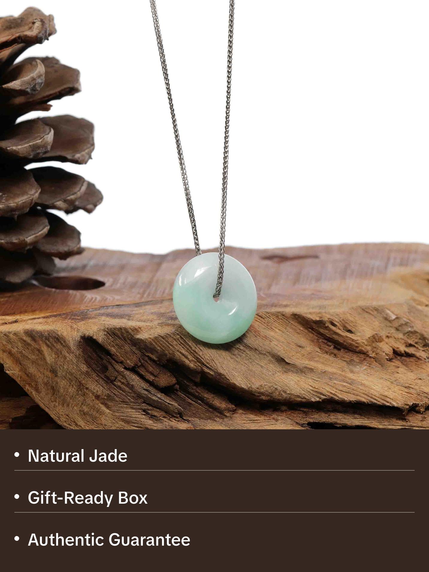 Baikalla "Good Luck Button" Necklace White Green Jadeite Jade Lucky Ping An Kou Pendant