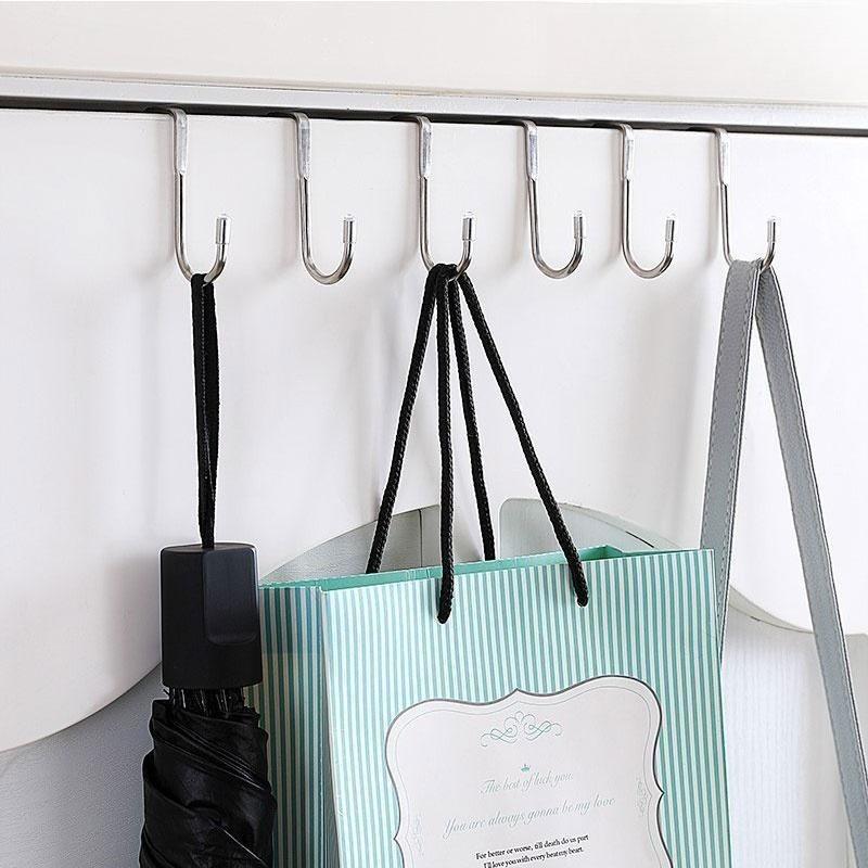 Heavy Duty Wall Hooks, No Drill Adhesive Mount for Kitchen Bathroom Office, Rustproof Double Hooks for Organizing Utensils Keys Decor, Space Saving Closet Door Storage Solution