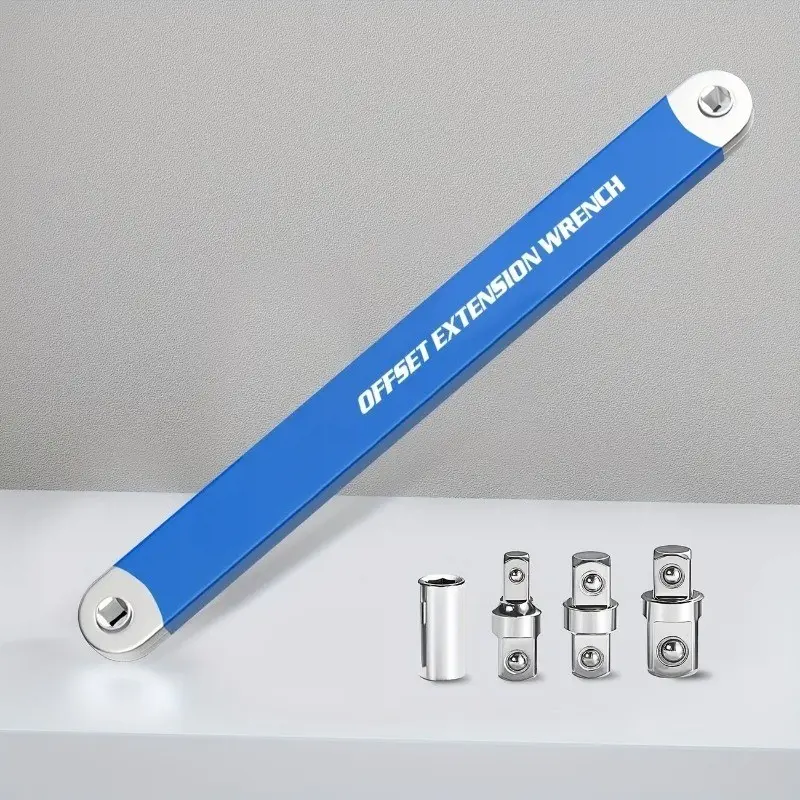 2-In-1 Multi-Functional Ratchet Offset Extension Wrench, 1/2", 1/4", 3/8" Adapter, Narrow Spaces, 180° Rotation, Anti-Slip Handle, Durable Metal, Multifunctional Wrench