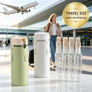 4 in 1 Travel Dispenser Rotatable Leakproof TSA Approved Travel Bottles for Toiletries, Refillable Shampoo Conditioner Lotion Pump Containers Set for Vacation Business Travel Essentials