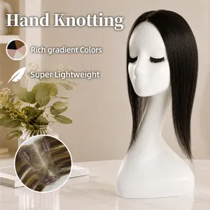 EC 27g Ultra Light Hair Topper | Free Parting No Glue No Sew | 14 inch Hand Knotting Breathable Lace Base for Thinning Hair | Glueless Grey Coverage & Instant Volume Realistic Hairpiece for Daily Wear