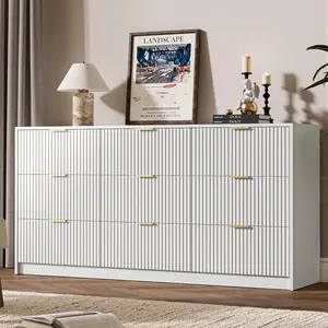 Dresser for Bedroom,Wide Modern Fluted Dresser with Gold Metal Handles, Chest of Drawers for Bedroom, Living Room, Entryway, Hallway