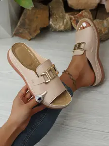 Women's Fashionable Metallic Decorated Platform Sandals, Casual Comfortable Slingback Sandals for Summer, Lightweight Breathable Shoes for Daily Wear, Girl