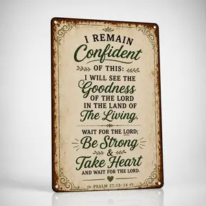 Aluminium Psalm 27:13-14 Bible Verse Metal Sign, 8x12 in Christian Room Decor, Inspiring Biblical Plaque for Spiritual Reflection