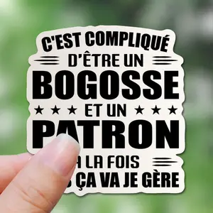 French Quotes Vinyl Stickers - "It Becomes A Complex Burgess and Sponsor" - Matte Surface, Reusable, Irregular Shape, Self-adhesive Wood, Plastic, Glass, Metal, Ceramic Surface - Suitable for Laptops, Cups, Christmas Decorations