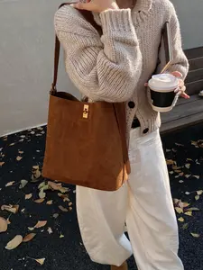 2025 Women's Fashion New Korean-Style Retro Leopard Print Tote Bag, Versatile Solid-Color Suede Armpit Bag, Canvas Shoulder Bag Crossbody Parent-Child Bag