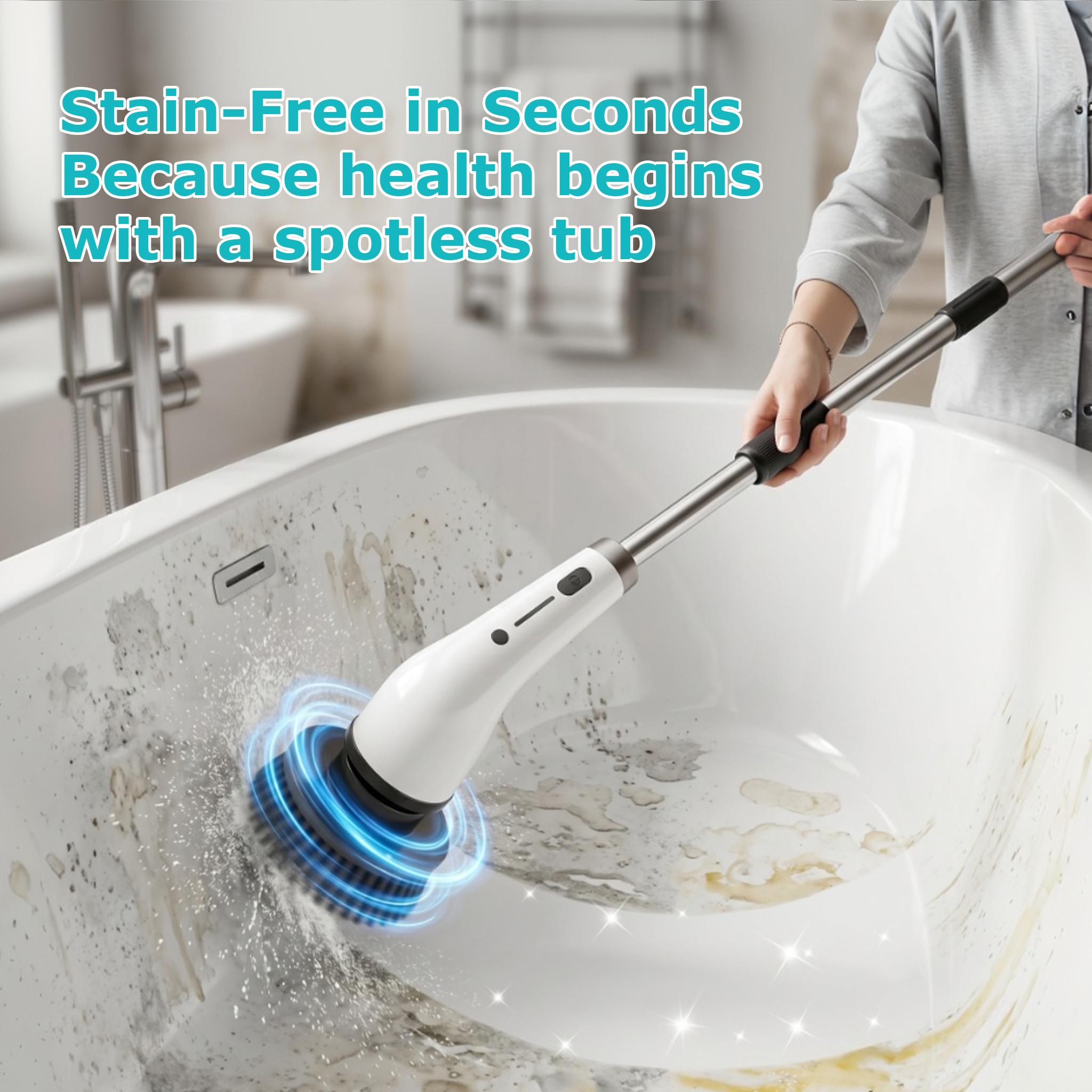 Electric Spin Scrubber, Cordless Shower Scrubber Full-Body IPX7 Waterproof, Electric Cleaning Brush with 4 Replaceable Brush Headsand 3 Adjustable Extension Handle, 2-Speed for Bathroom, Kitchen, Toilet, Window, Pool, tiktok shop deals