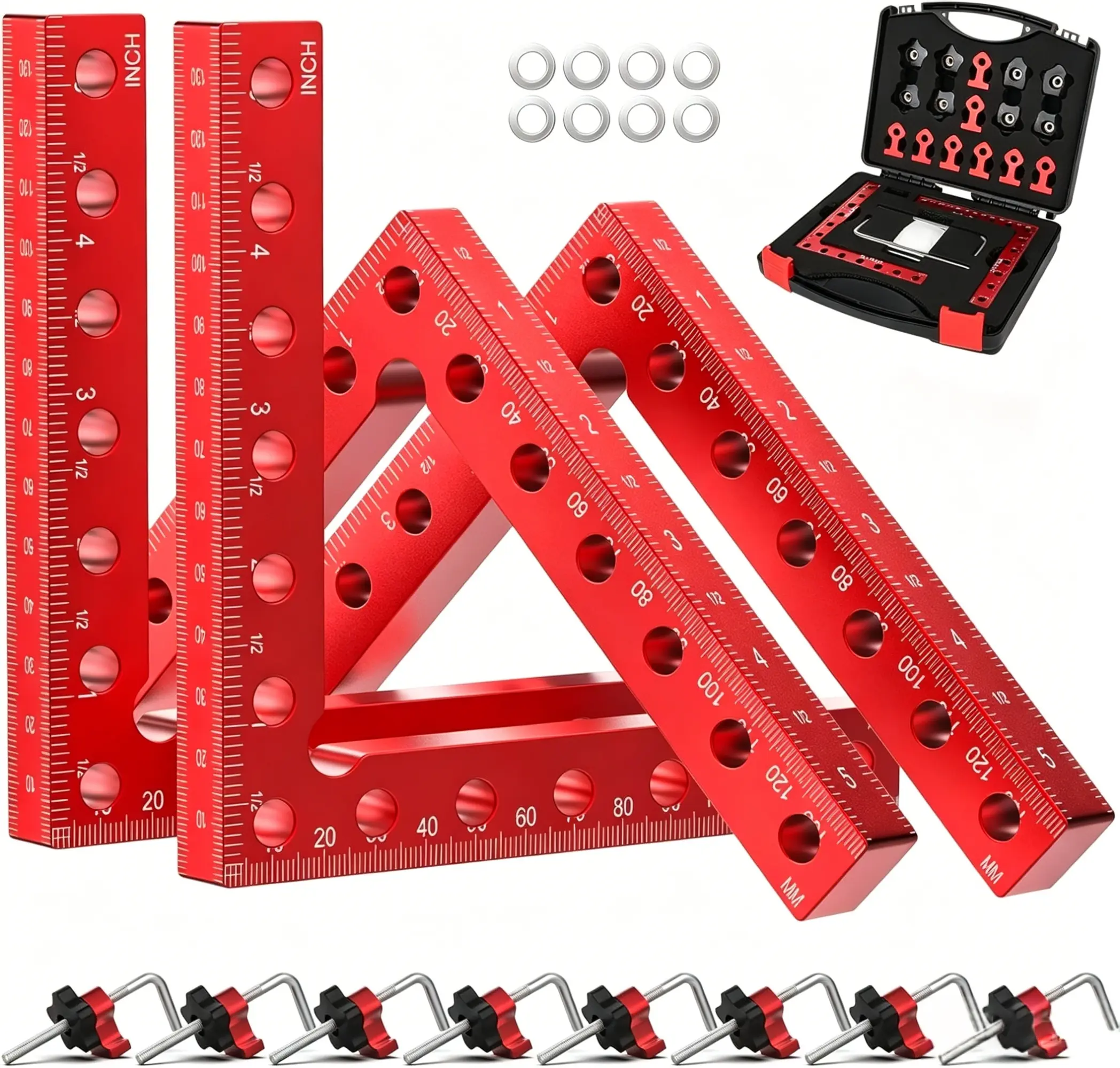 4-Pack Aluminum Corner Clamp Set, 5.5" Aluminum Alloy 90 degree right angle clamp,Positioning Square Tools for Frame,Cabinets, Drawers,Box.