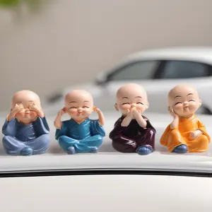 Cute Four Little Monks Resin Crafts Dashboard Car Interior Decoration Brazilian Wood Hydroponic Figurine