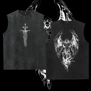 washed vest Saint Michael The Archangel x Flaming Sword T-Shirt Washed Christian , Aesthetic Clothes ,Scales of Justice , Jesus , Christian Merch, Archangel Michael  ,Outfit Church