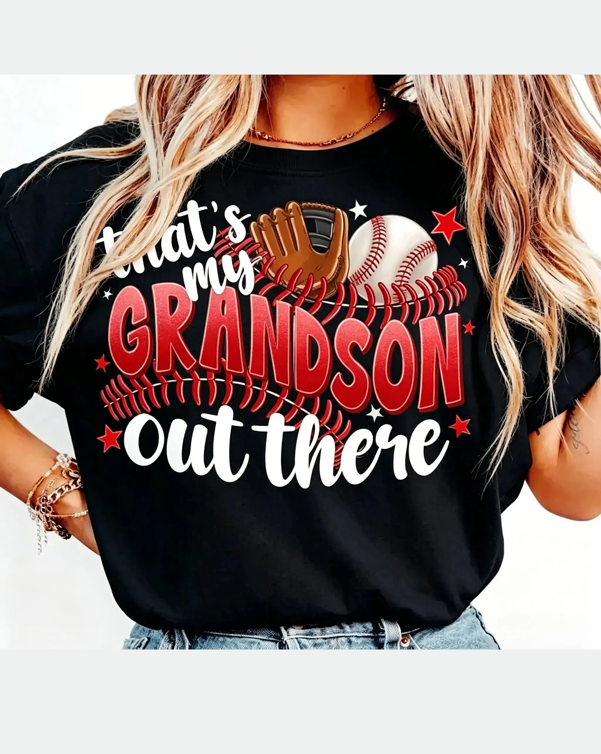 [Sale Up To 50%] That's My Grandson Out There Baseball Grandma Shirt, Baseball Mother's Day T-Shirt, Baseball Lover Mama T-Shirt