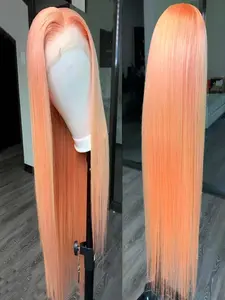websterwigs Light Orange Synthetic Lace Front Wig, Long Straight Hair With Natural Hairline, Glueless Wig Suitable For Women's Daily Wear, Cosplay