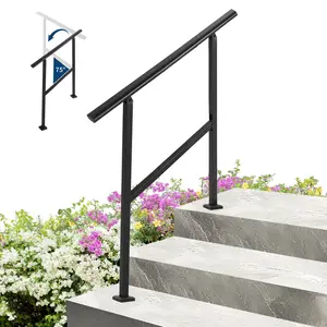 Garvee 3 Step Hand Rails for Outdoor Steps, Metal Stair Railing Handrail, 75° Adjustable Black Hand Railings for Porch Deck Garden, Complete Stair Railing Kit
