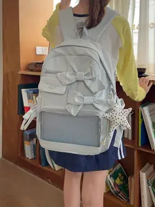 1pc  Women's backpack, solid color backpack, zipper closure bow, fashionable and versatile, cute and casual, suitable for students to go to school, campus, travel, shopping, women's backpack