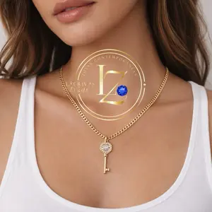 COD#2043  Chan Chain with Key Pendant 3 mm Wide Gold Plated Necklace for Women