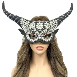Rhinestone Costume Ram Goat Masquerade Mask Devil Horror Party Ball Masks For Halloween Demon